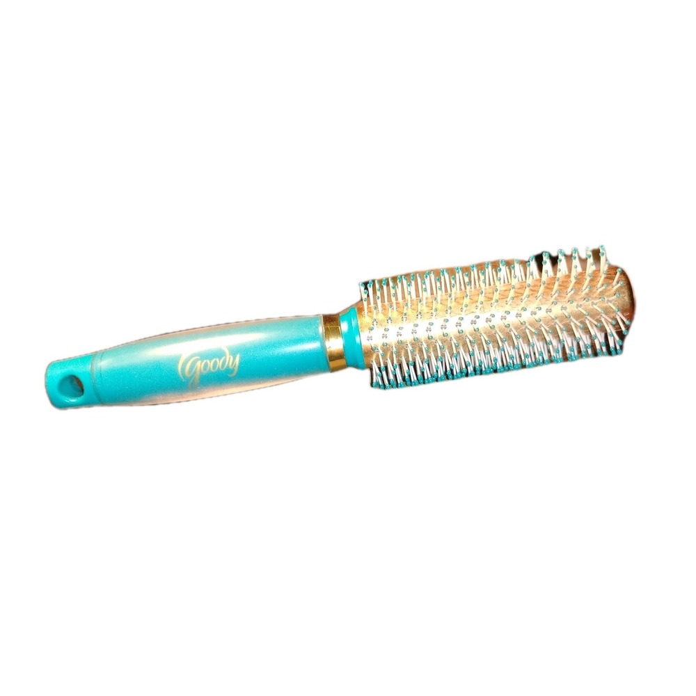 Goody Gelous Grip Round Brush Turquoise Ball‎ Tip Gold Metal Hollow Barrel Used